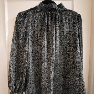 H&M Sheer Polka Dot Blouse - Mock Neck Balloon Sleeve - Size L